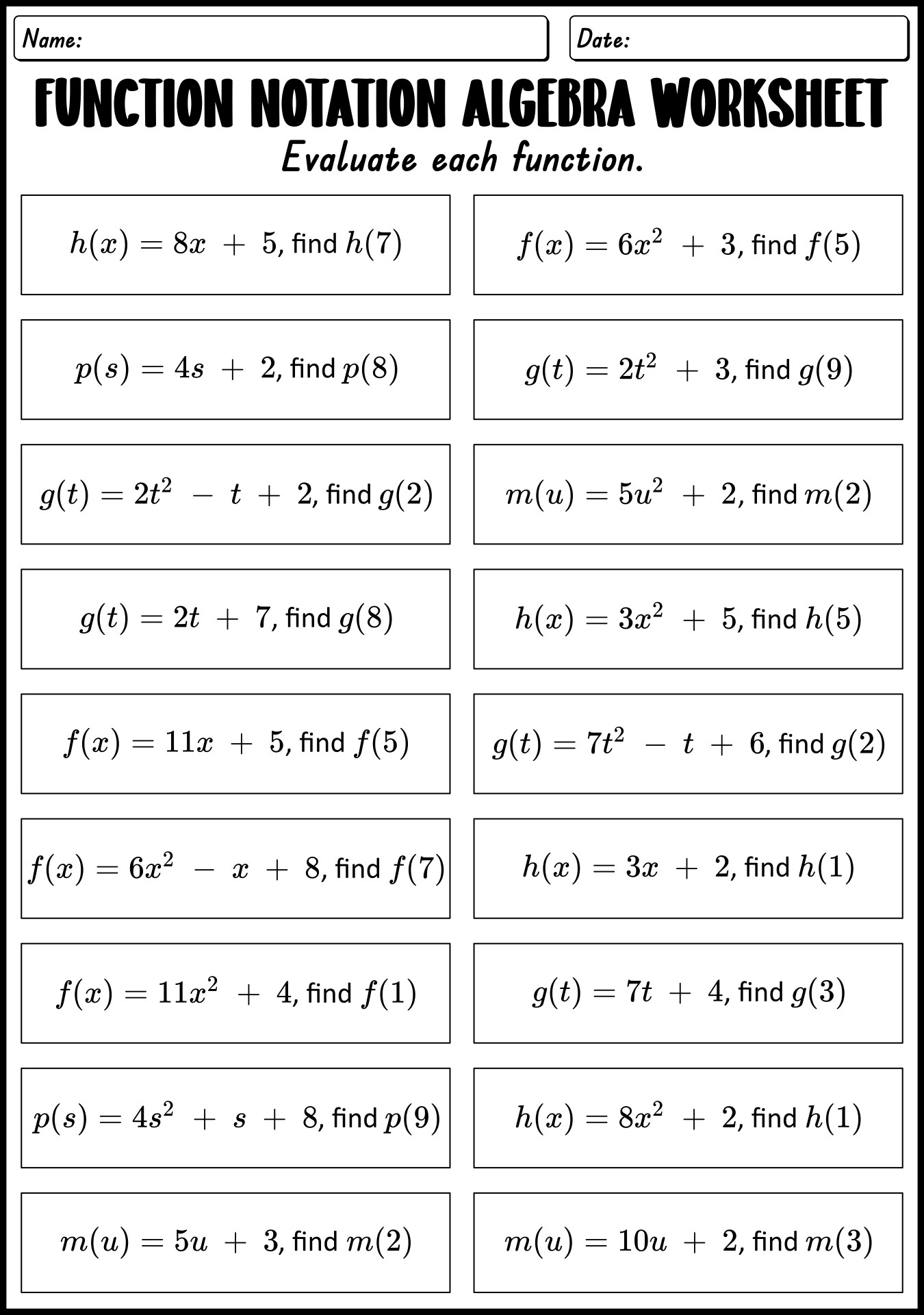 15 Function Notation Algebra Worksheets Free PDF At Worksheeto