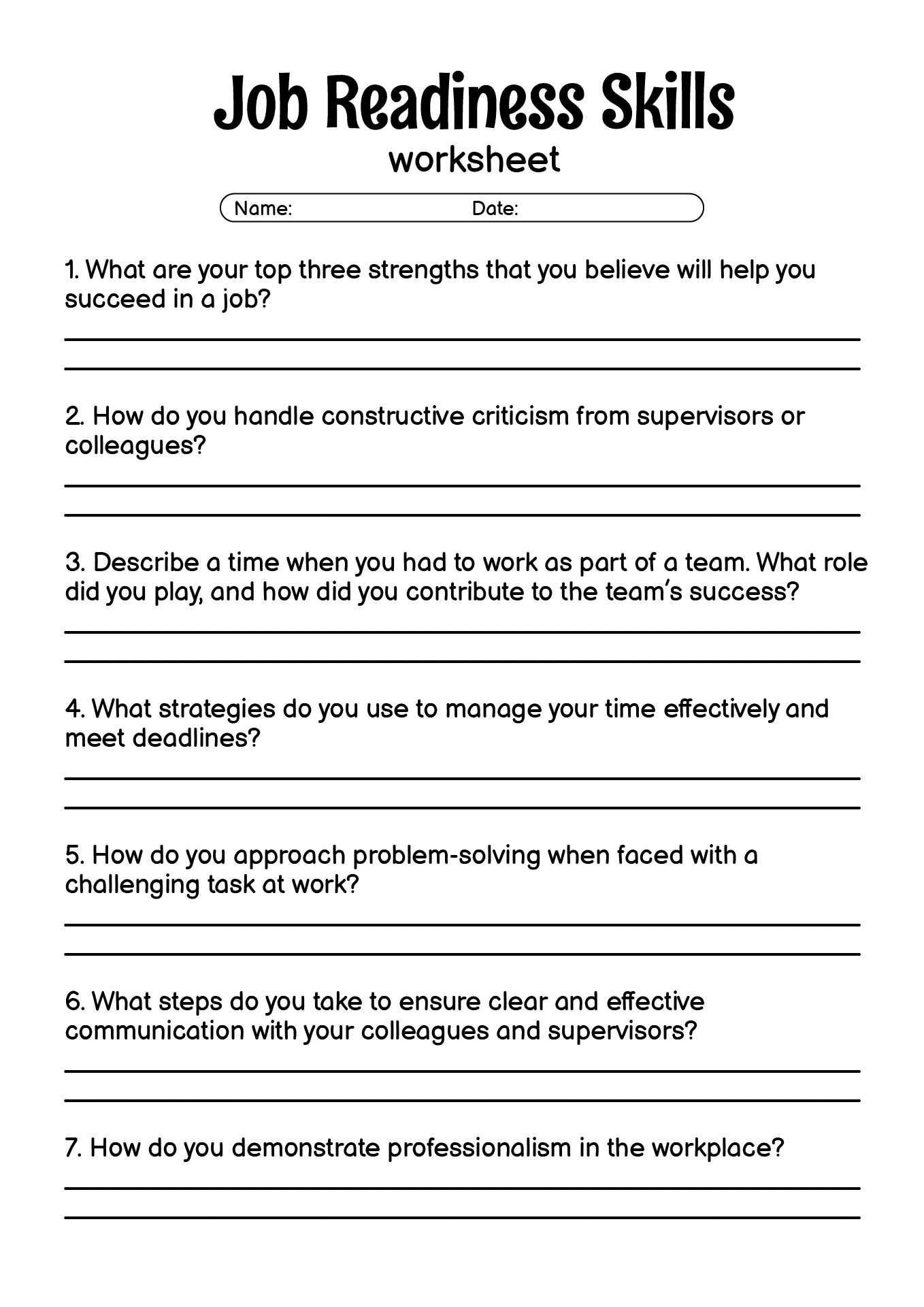 17 Career Skills Worksheets Free PDF At Worksheeto
