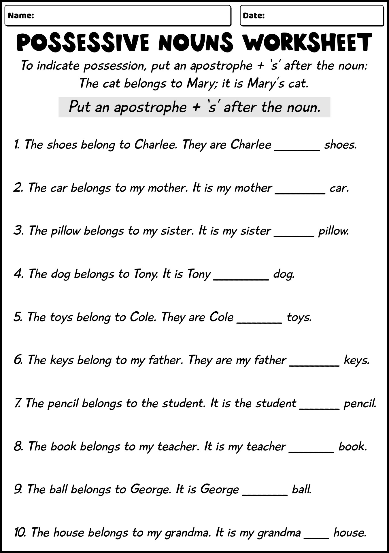 17 Free Possessive Nouns Printable Worksheets Free PDF At Worksheeto
