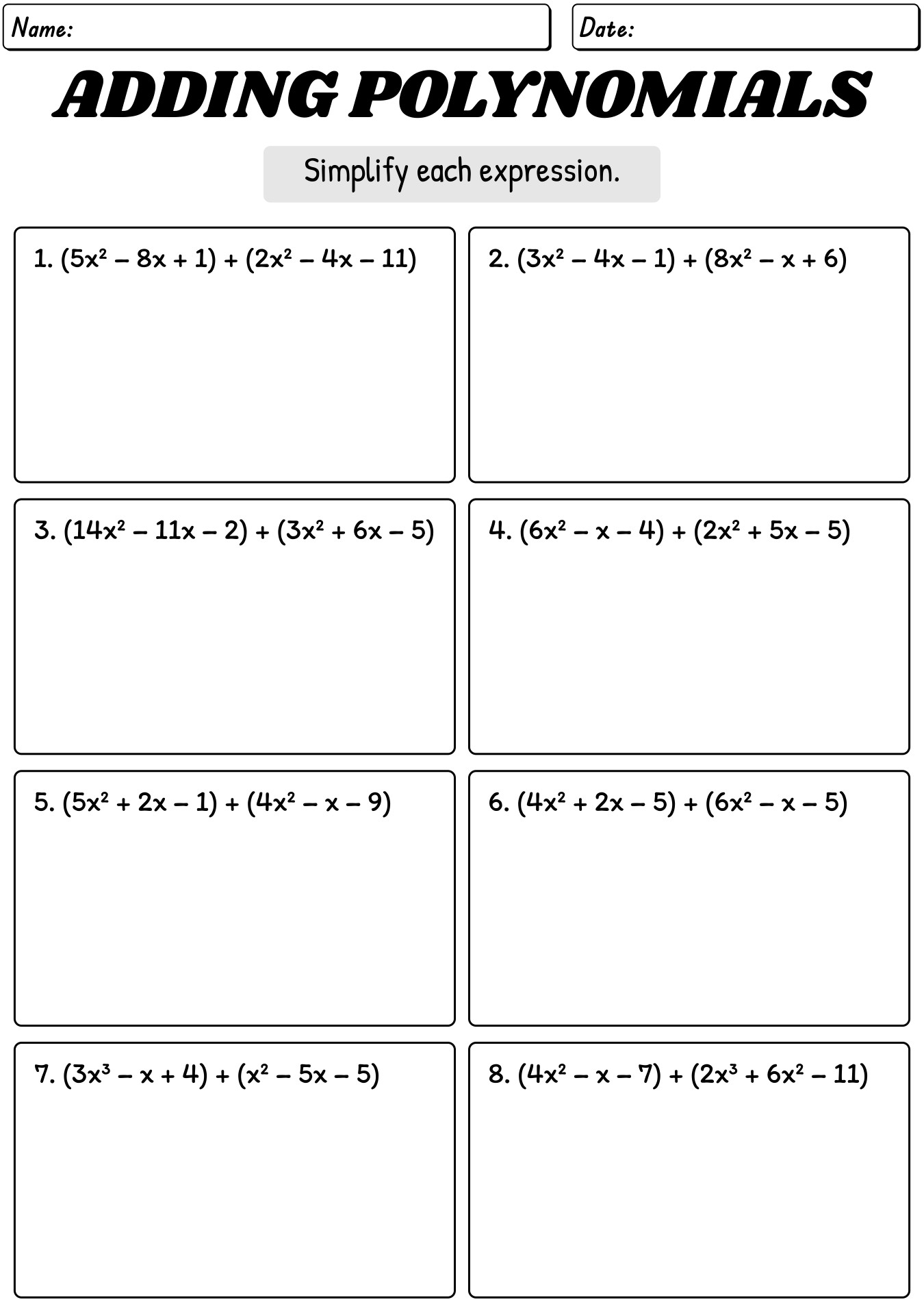 17 Polynomial Worksheets Printable Free PDF At Worksheeto