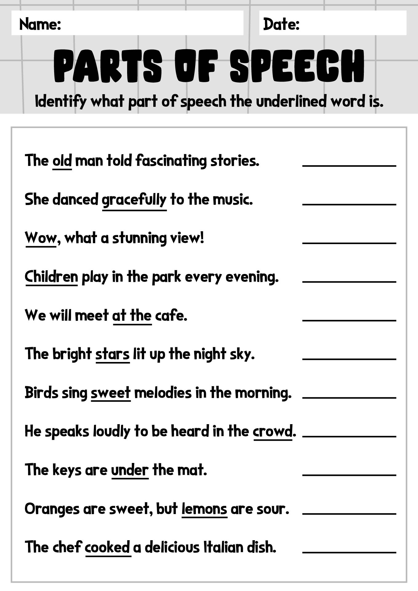 18 Four Parts Of Speech Worksheet Free PDF At Worksheeto