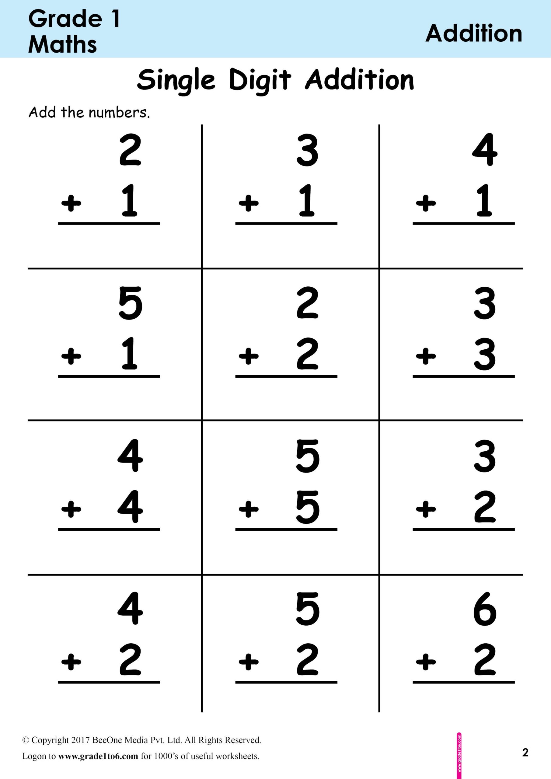 1st Grade Math Worksheets Addition Free