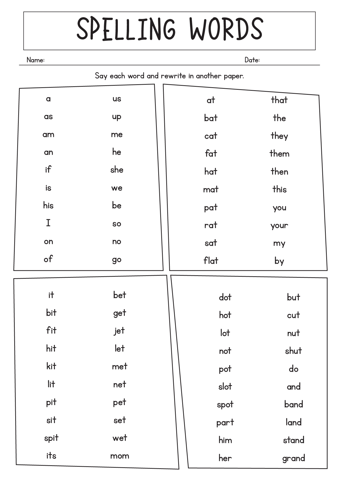 20 First Grade Spelling Test Worksheets Free PDF At Worksheeto