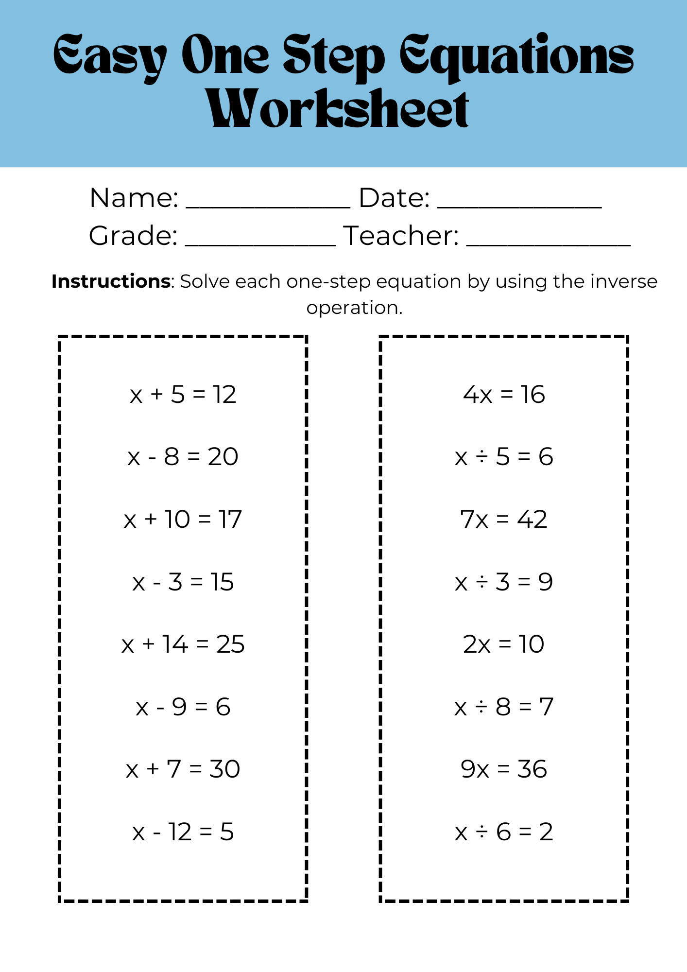 30 One Step Equations Worksheet Samples To Download
