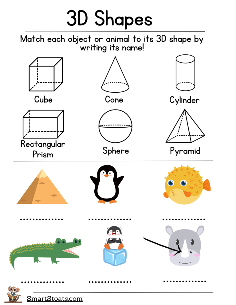 3D Dimensional Shapes Worksheets For 1st Grade Free Download