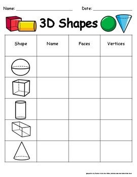 3D Shapes Worksheet By Just The Basics Curriculum TPT