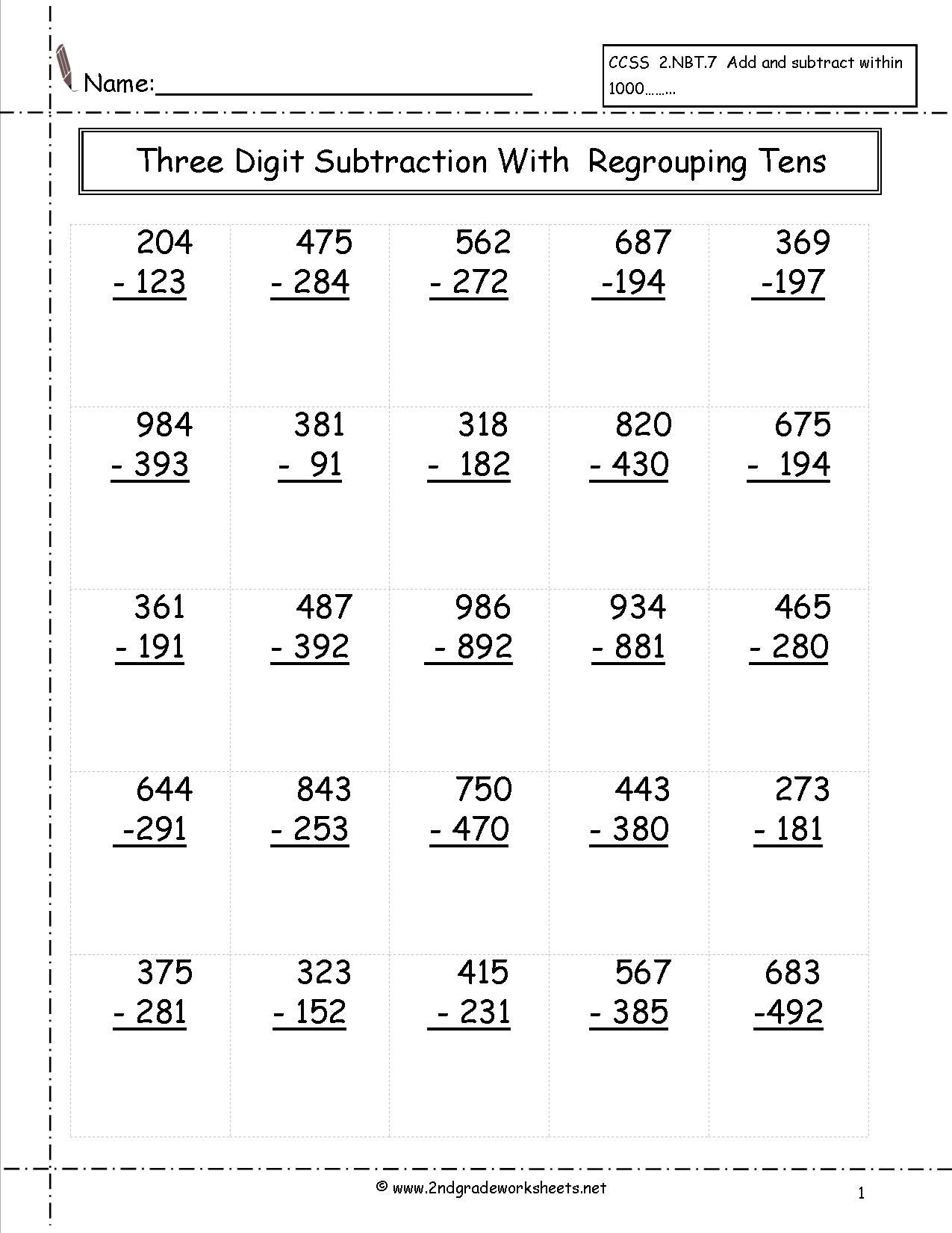 3Rd Grade Math Subtraction Printable Worksheets Printable Worksheets