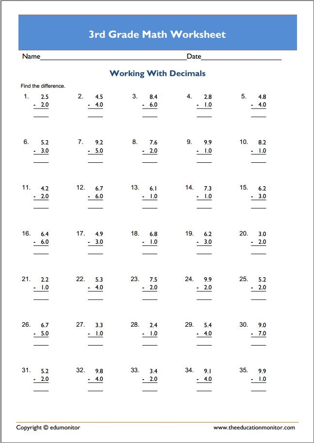 3rd Grade Math Worksheets Printable Printable Worksheets