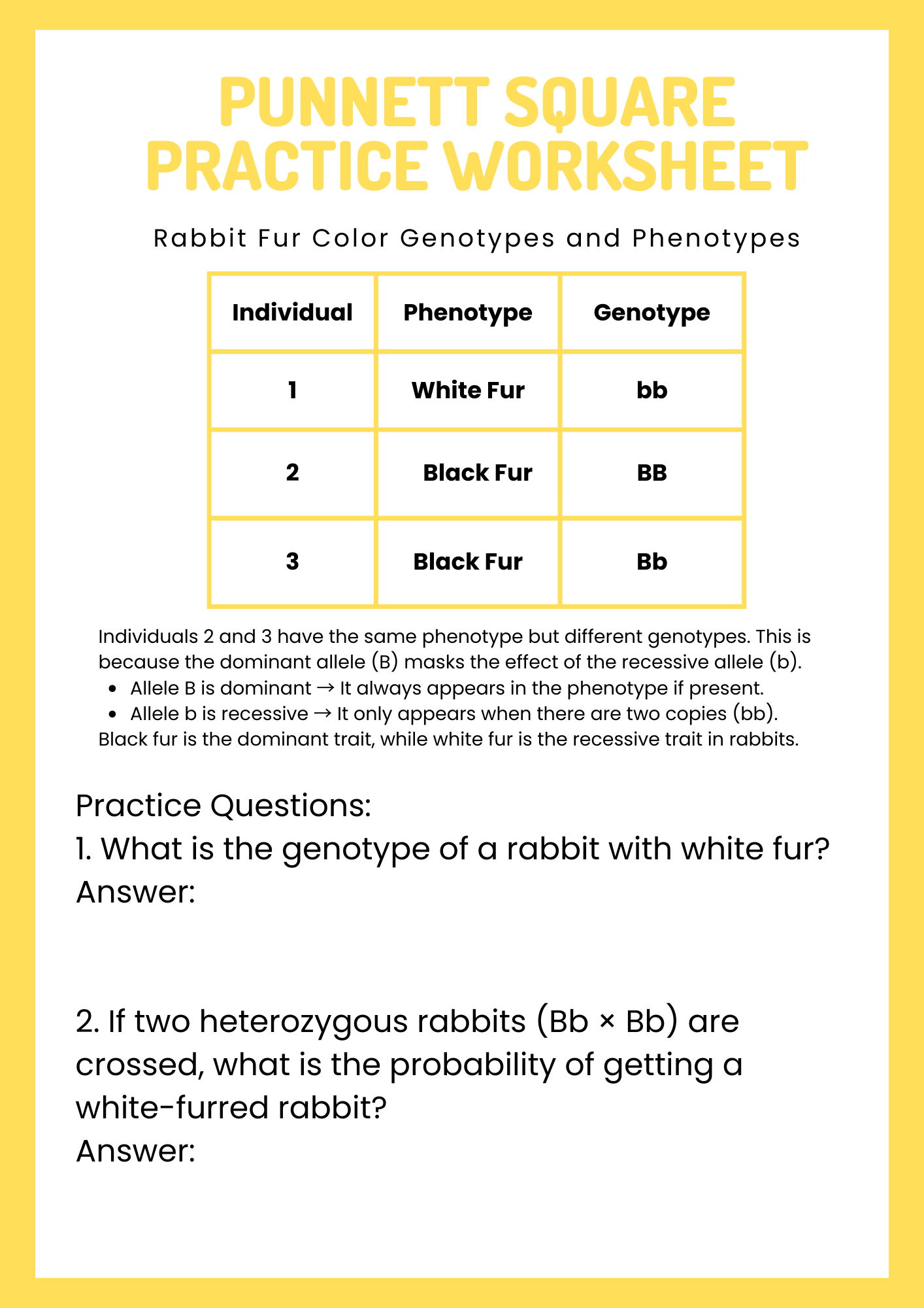 40 Free Printable Punnett Square Practice Worksheet To Download In PDF