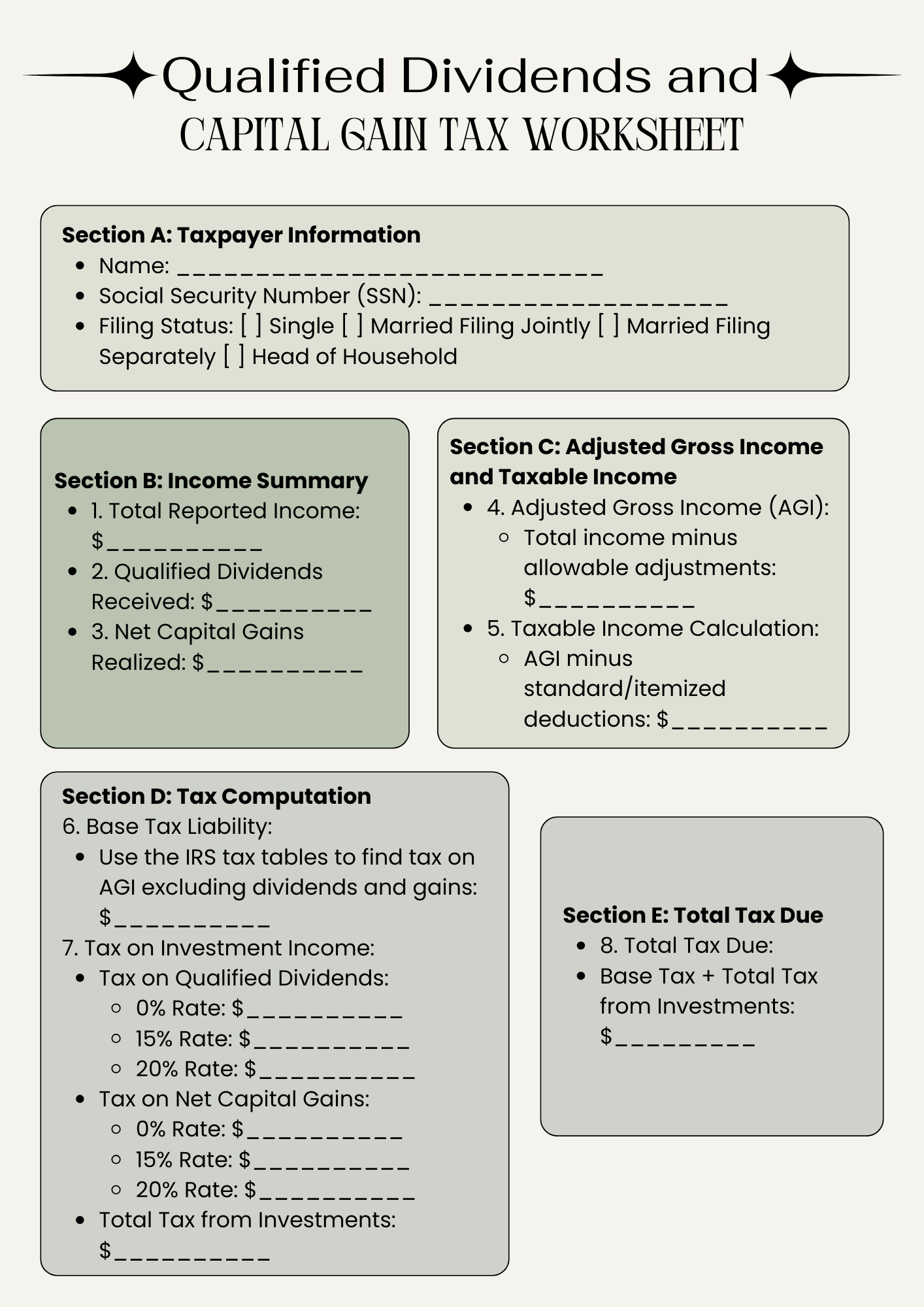 40 Free Printable Qualified Dividends And Capital Gain Tax Worksheet 