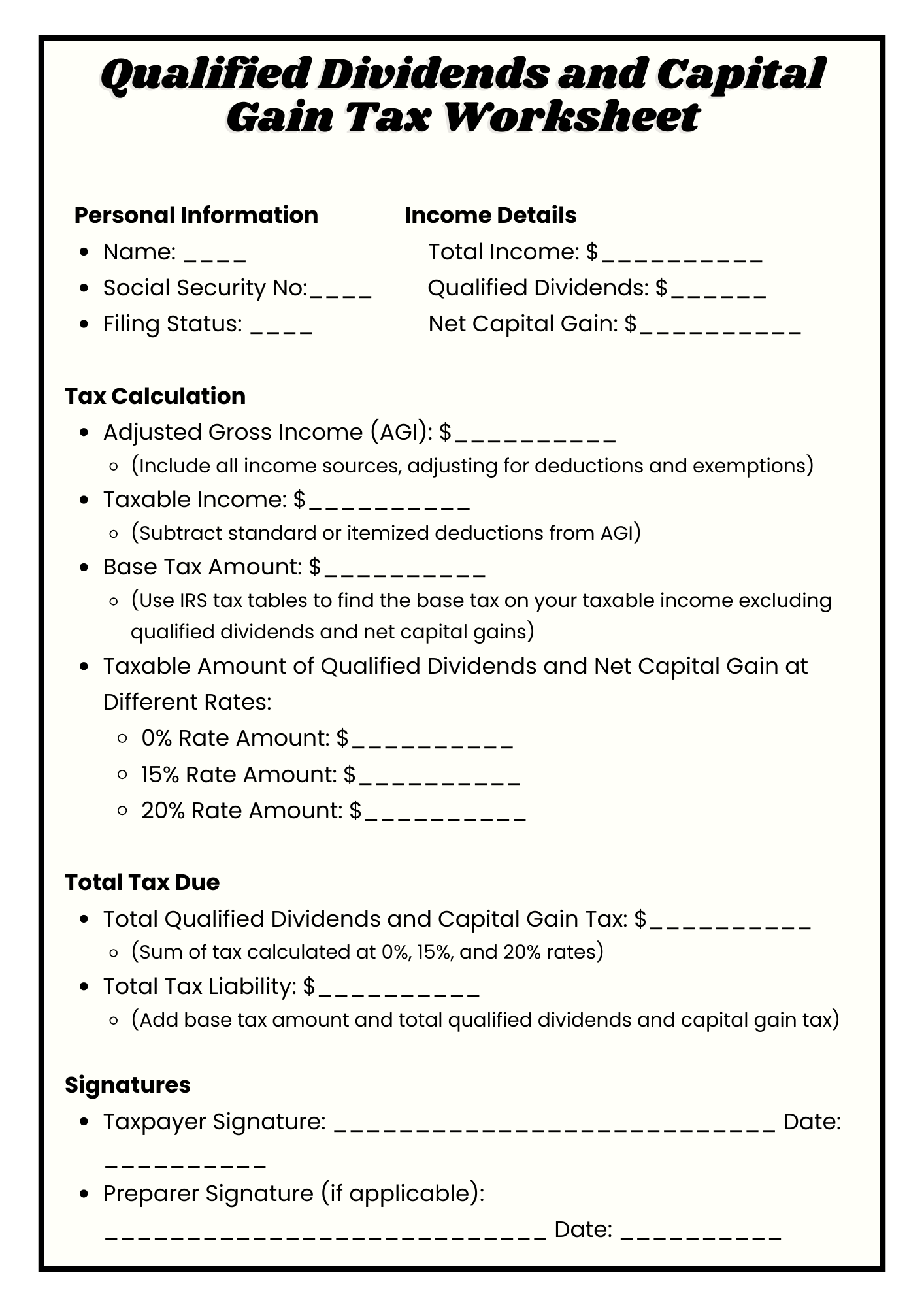 40 Free Printable Qualified Dividends And Capital Gain Tax Worksheet 