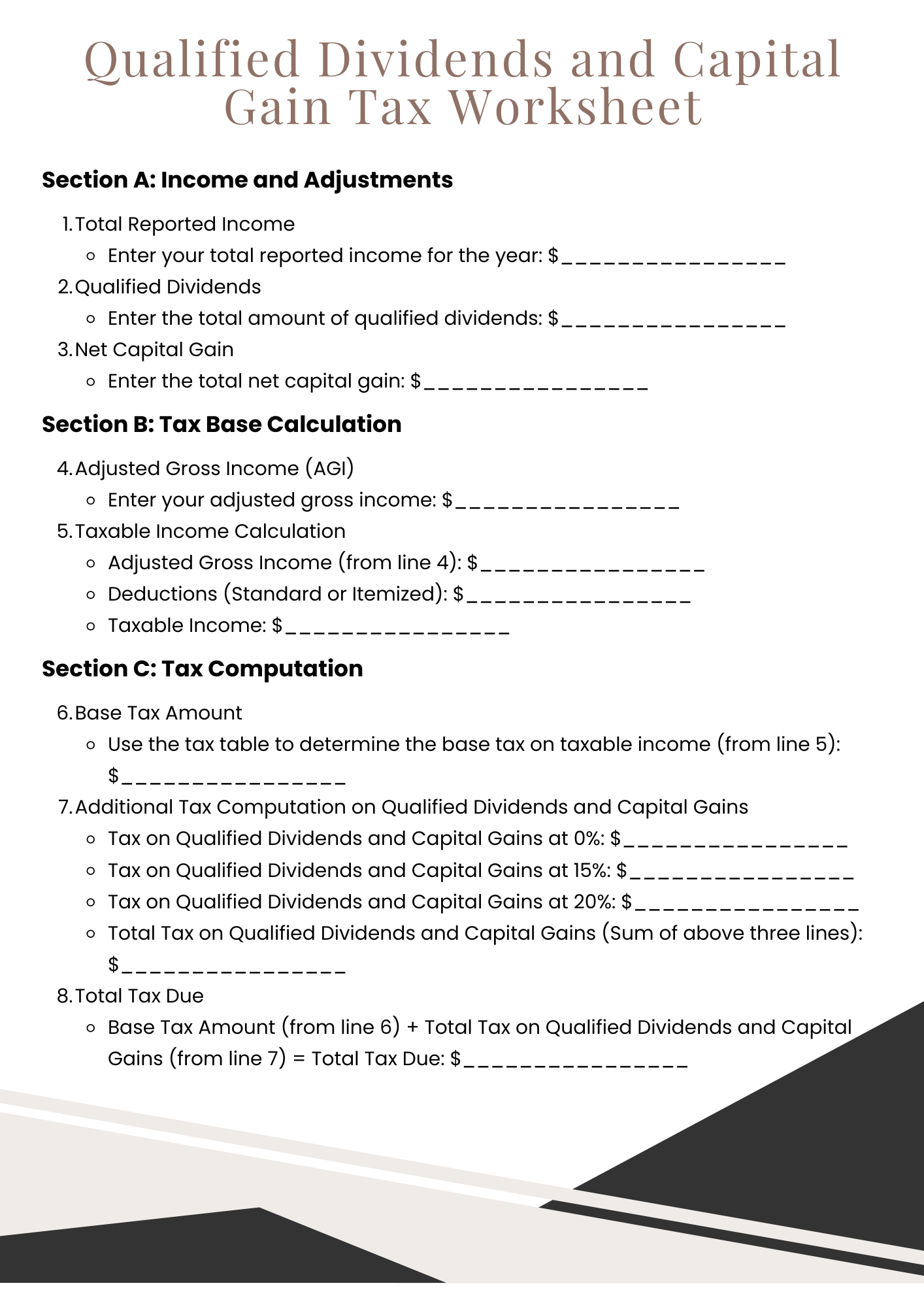 40 Free Printable Qualified Dividends And Capital Gain Tax Worksheet 