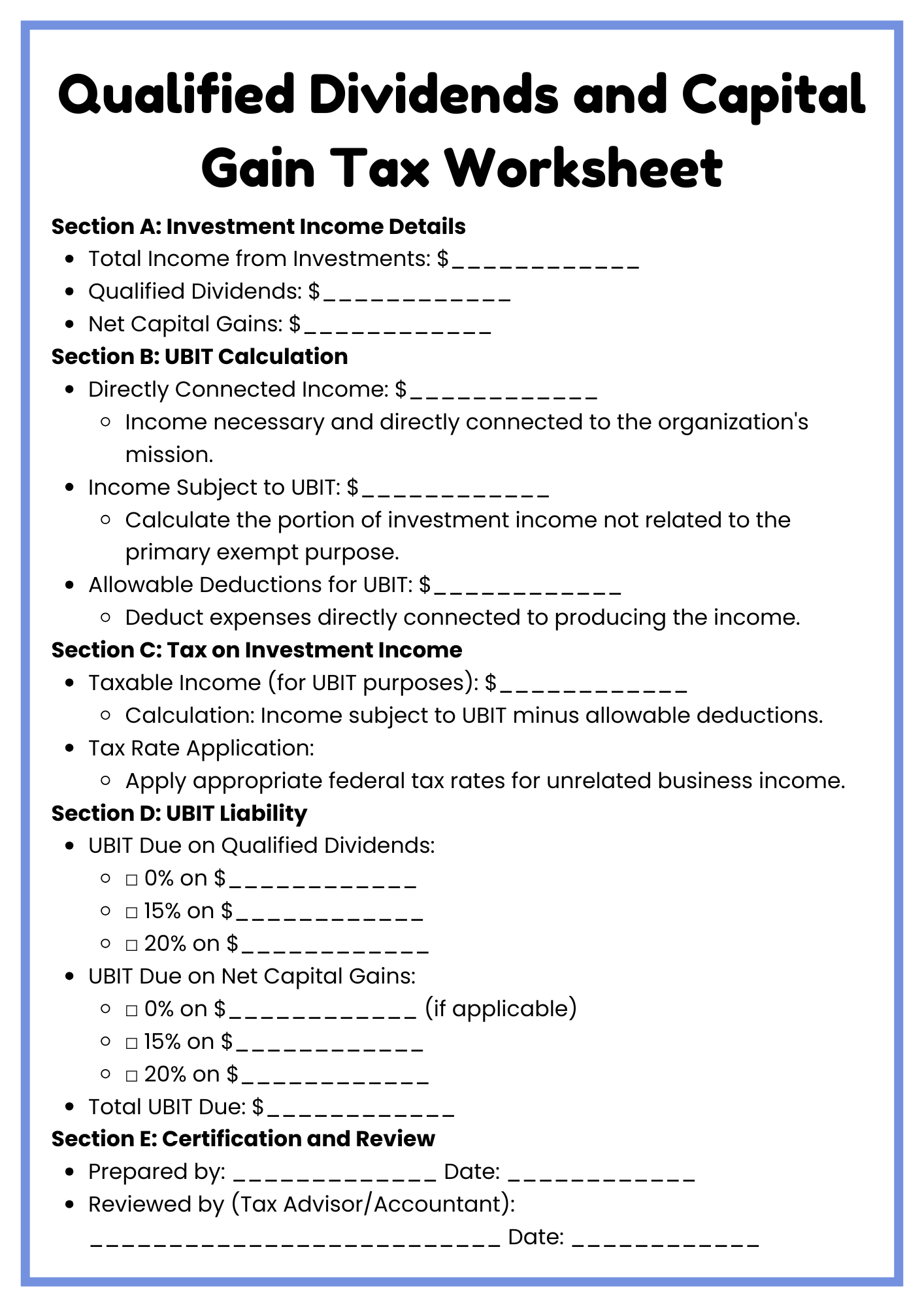 40 Free Printable Qualified Dividends And Capital Gain Tax Worksheet