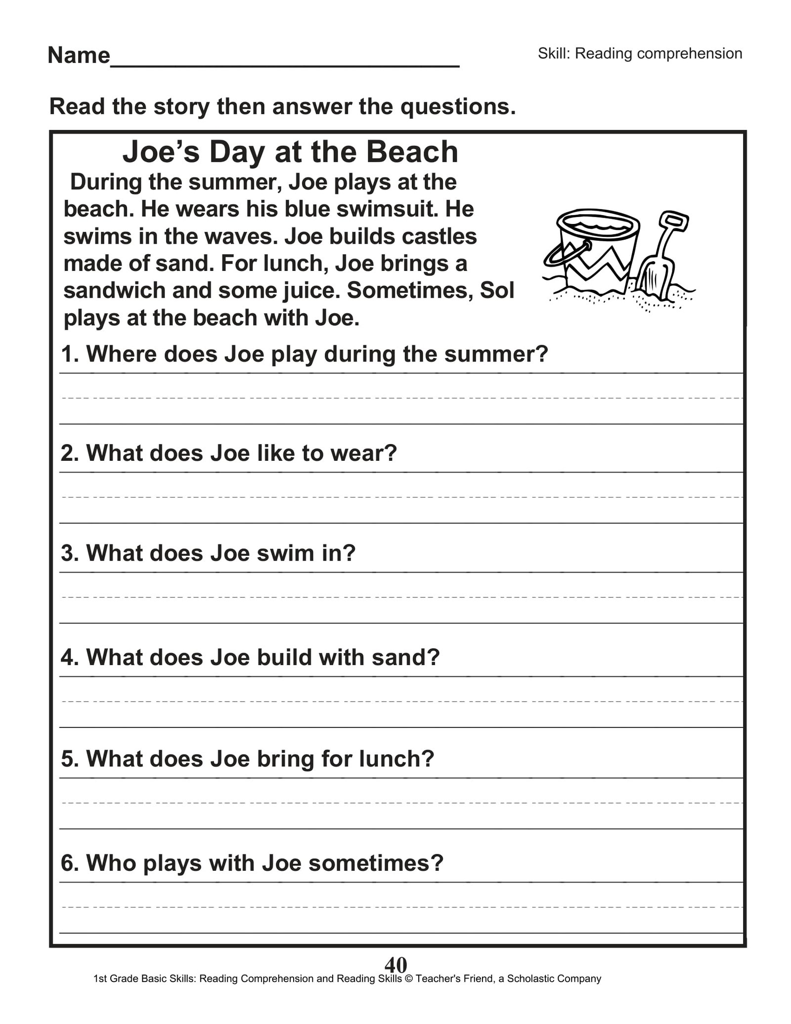 40 Scholastic 1st Grade Reading Comprehension Skills Worksheets