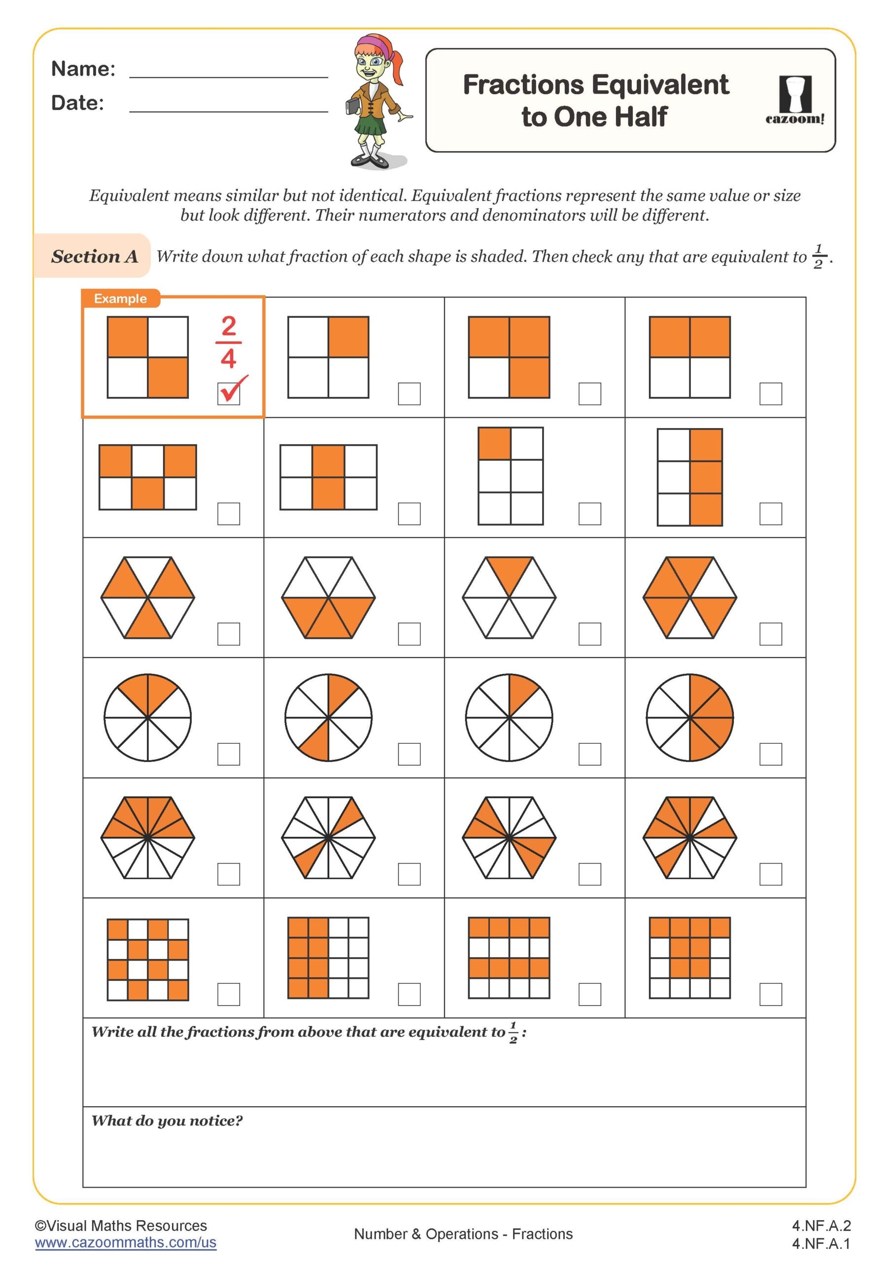 4th Grade Fractions Worksheet Fractions Worksheets Math Only Math
