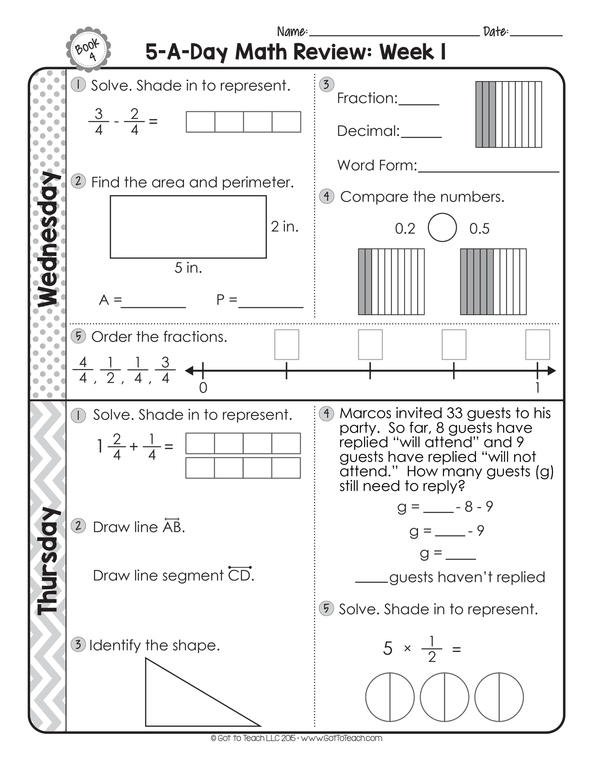 4th Grade Math Review Worksheets