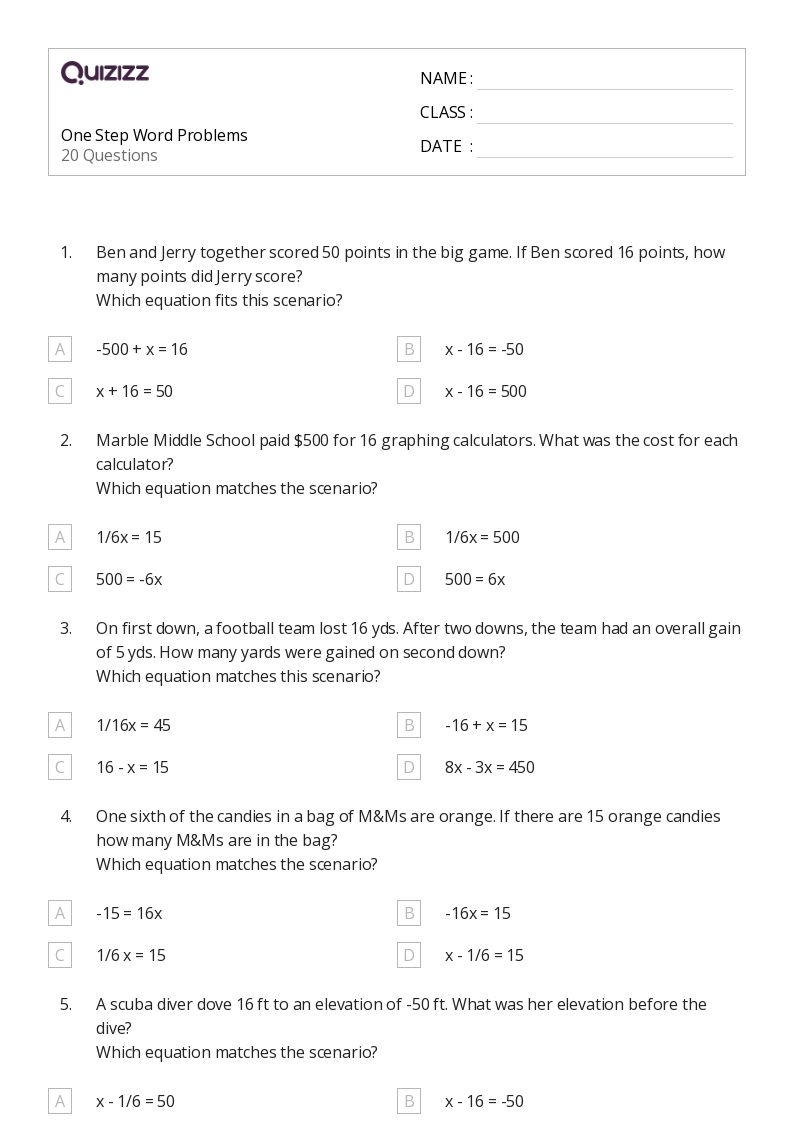 50 Math Word Problems Worksheets For 8th Grade On Quizizz Free 