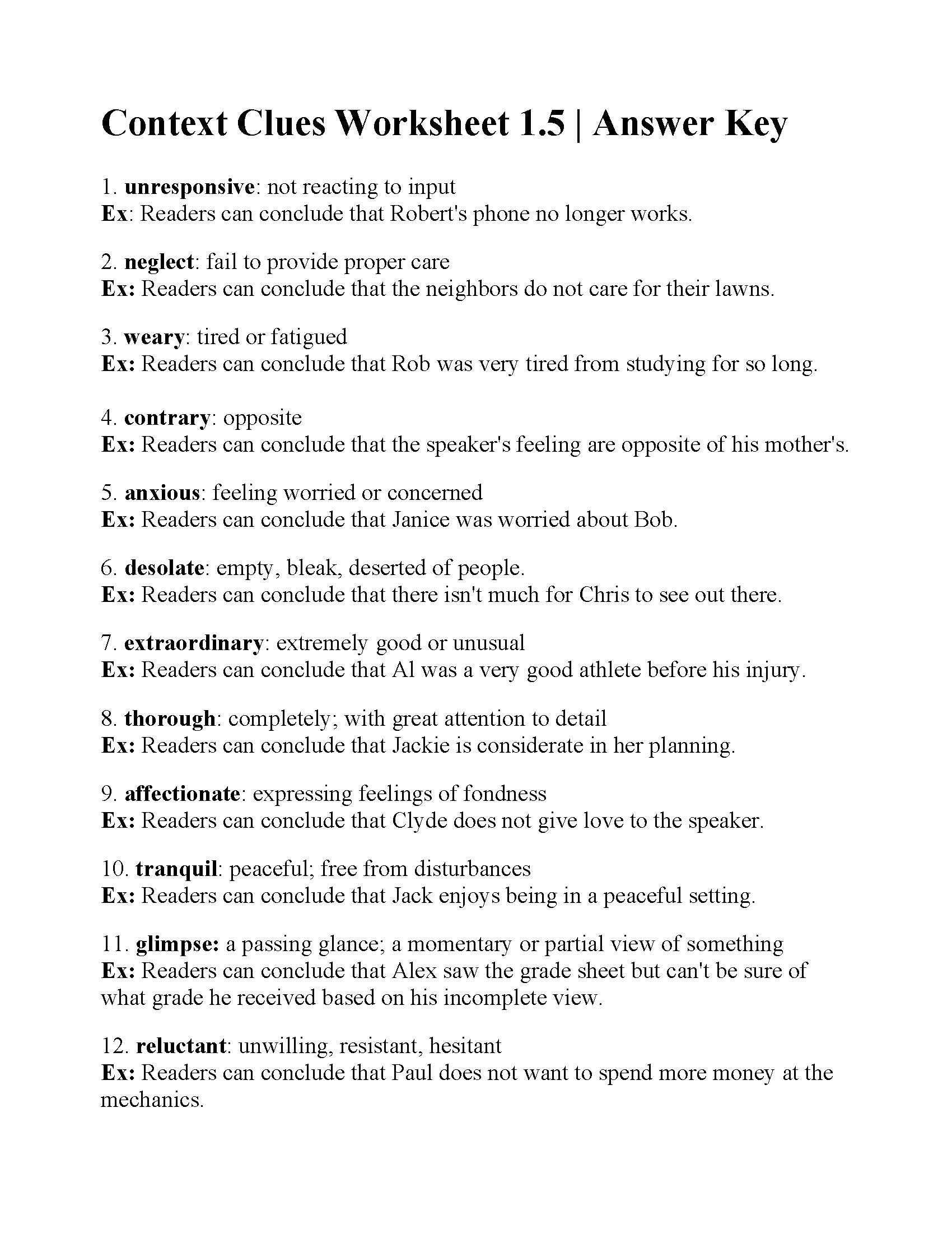 5th Grade Context Clues Worksheets