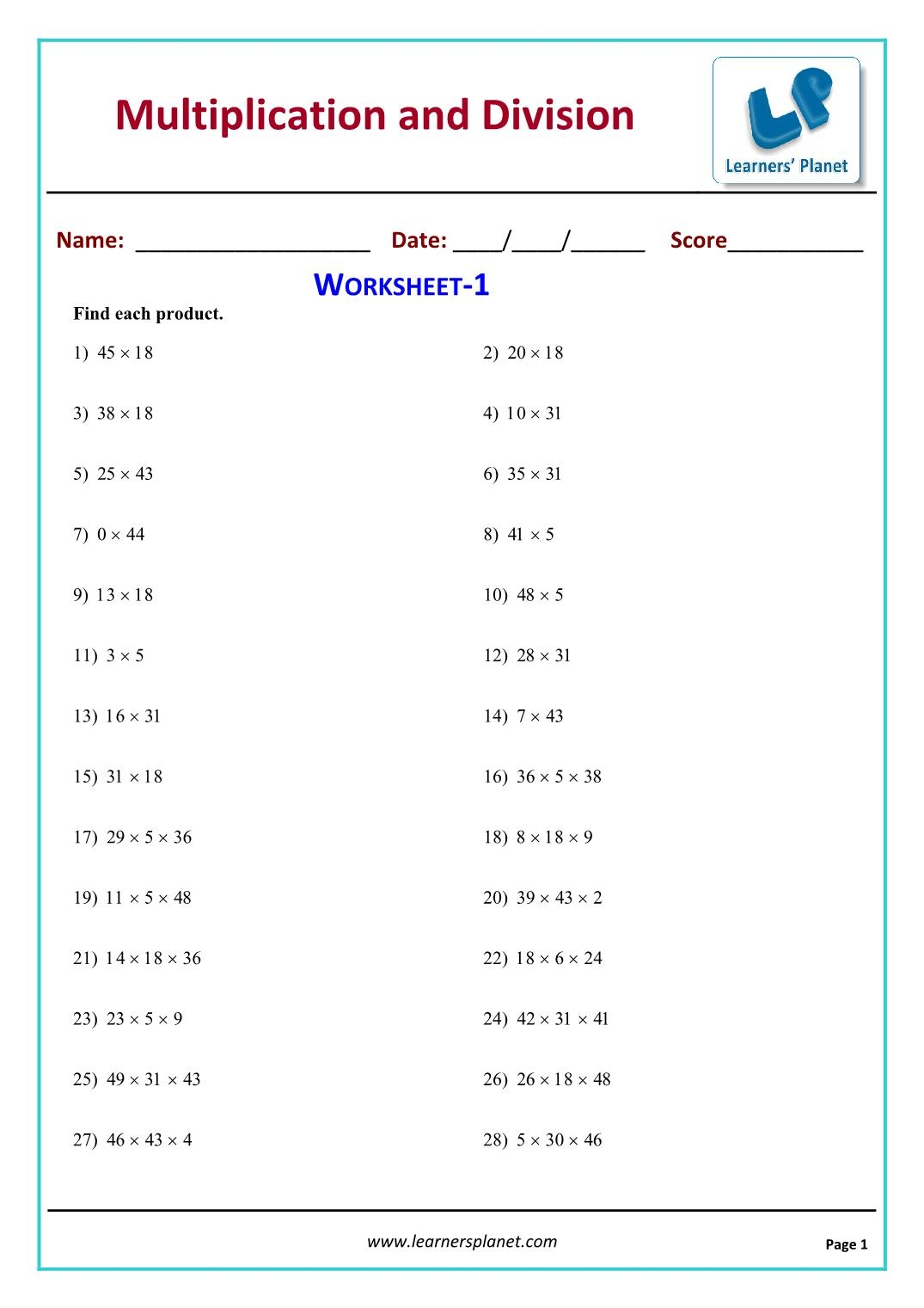 5th Grade Math Worksheet Multiplication And Division Practice