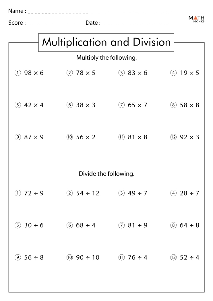 5th Grade Math Worksheets Multiplication And Division