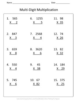 5th Grade Multi Digit Multiplication And Division Worksheet Practice Set