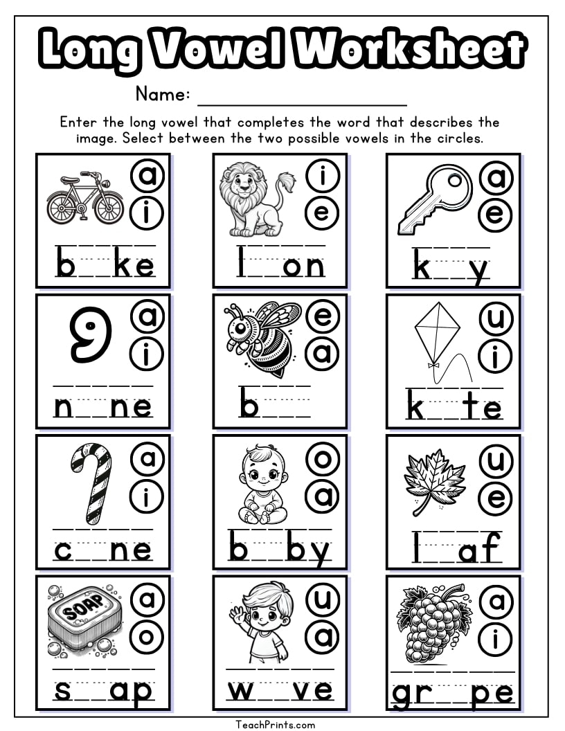 8 Long Vowel Worksheets Free PDF Printables Teach Prints