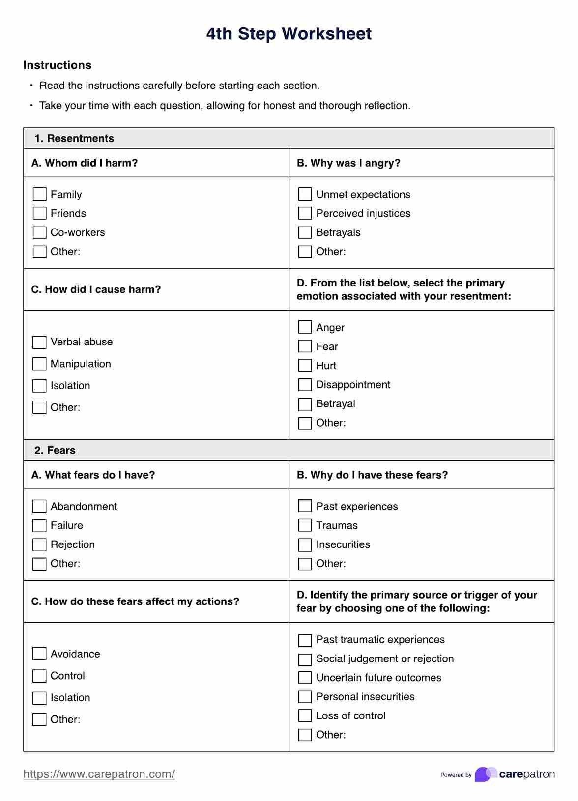 Aa Step 4 Worksheets Printable Pdf