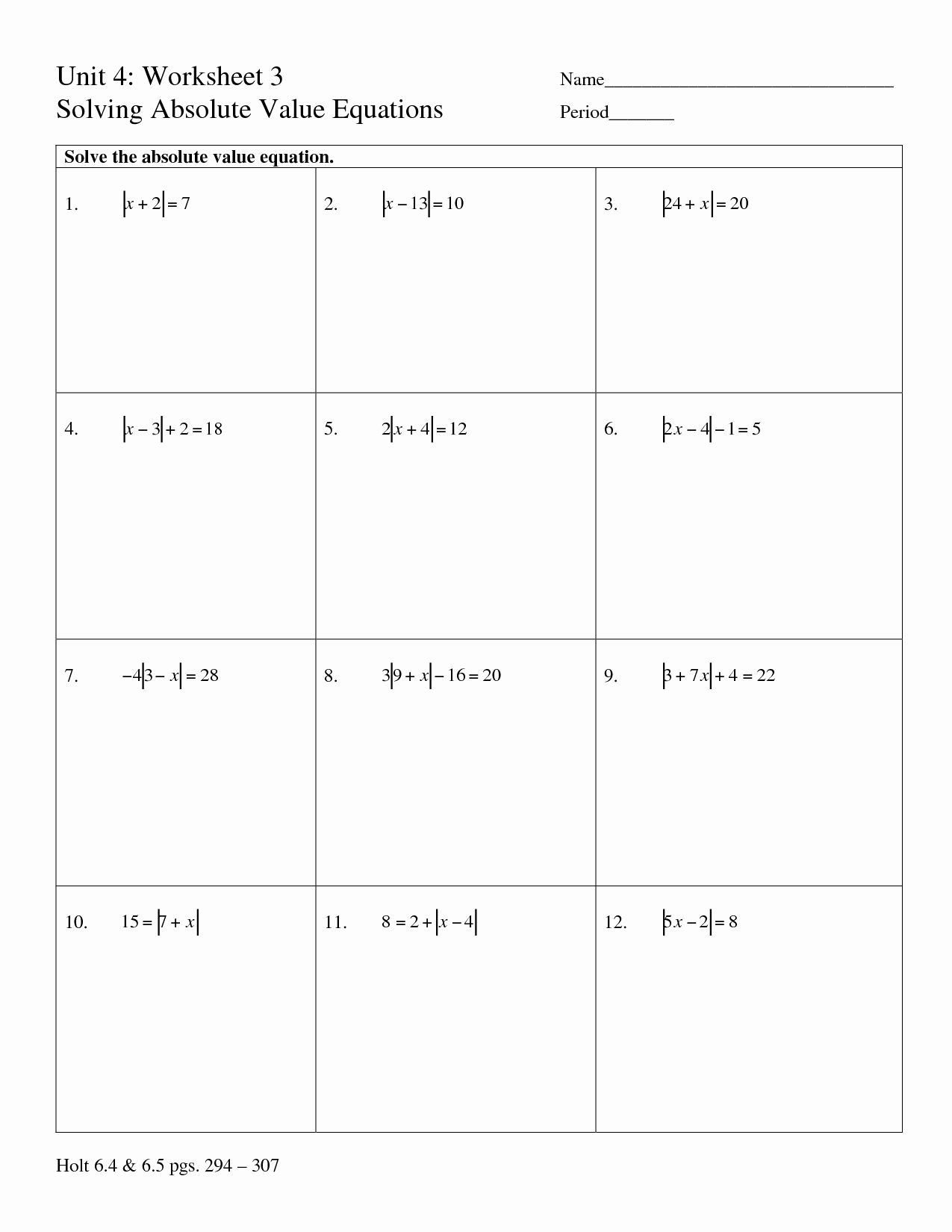 Absolute Value Equations Worksheets Solving Absolute Value E