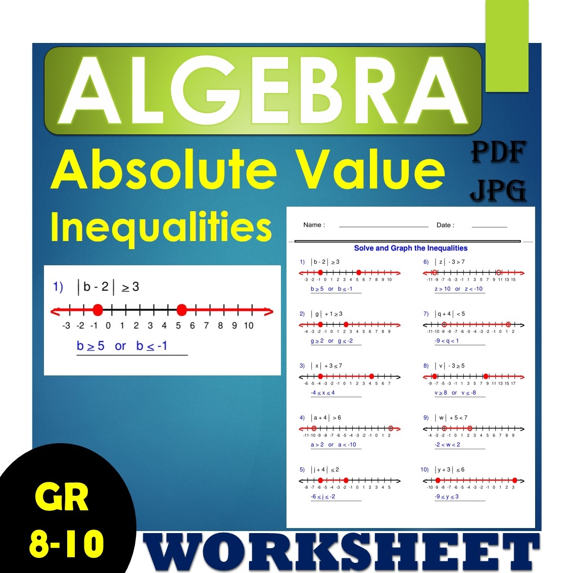 Absolute Value Inequalities Algebra 1 Inequalities Worksheets 