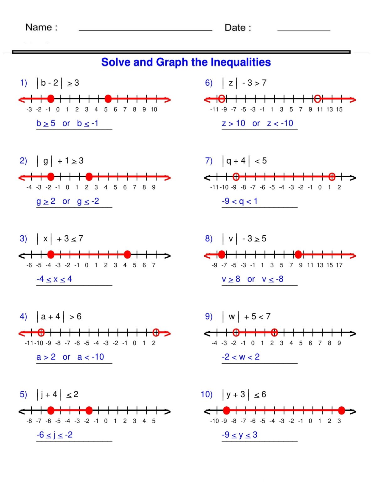 Absolute Value Inequalities Worksheet - Download Free Printable Templates