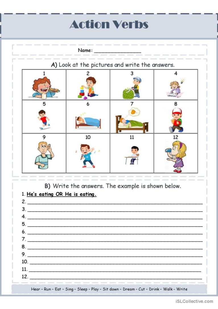 Action Verbs English ESL Worksheets Pdf Doc