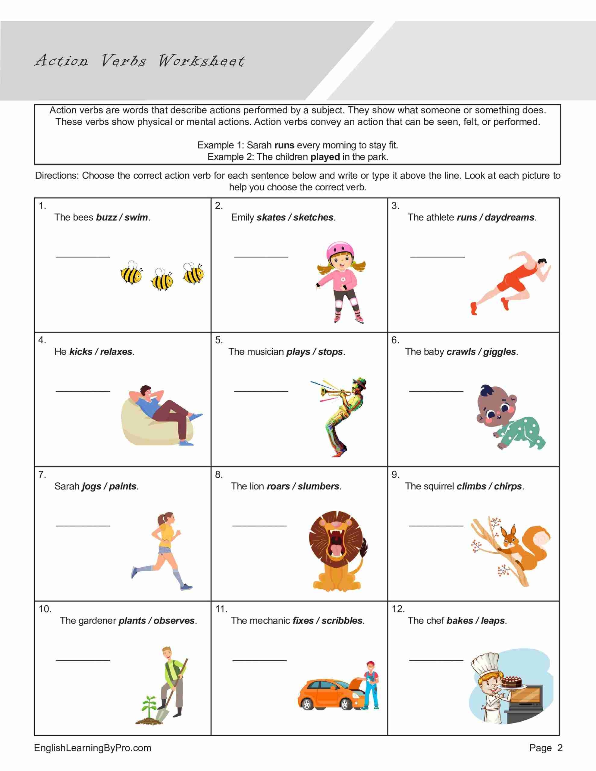 Action Verbs Worksheet Editable Fillable Printable PDF