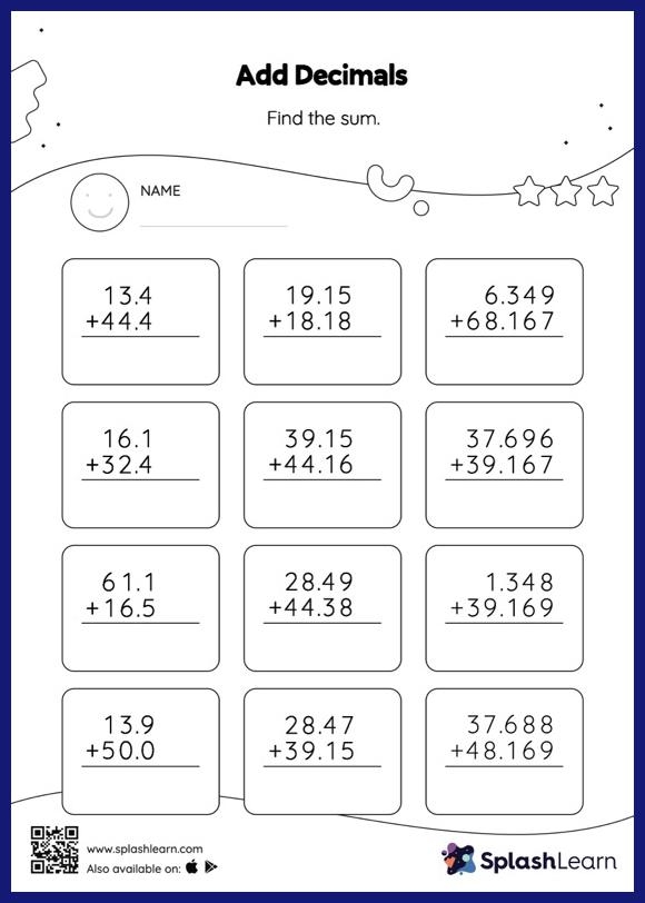 Add Decimals Worksheets Free Printable SplashLearn