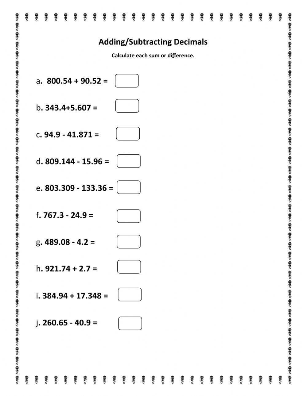 Adding And Subtracting Decimal Worksheet Live Worksheets Worksheets 