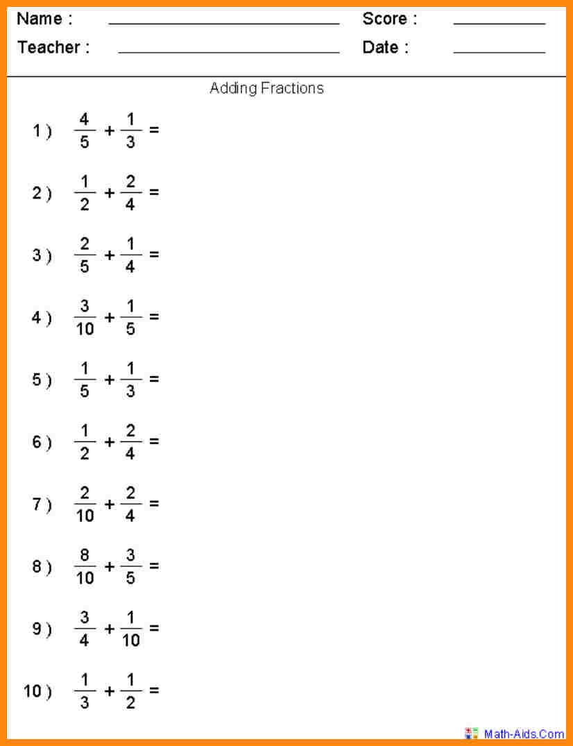 Adding And Subtracting Fractions Different Denominators Worksheet 