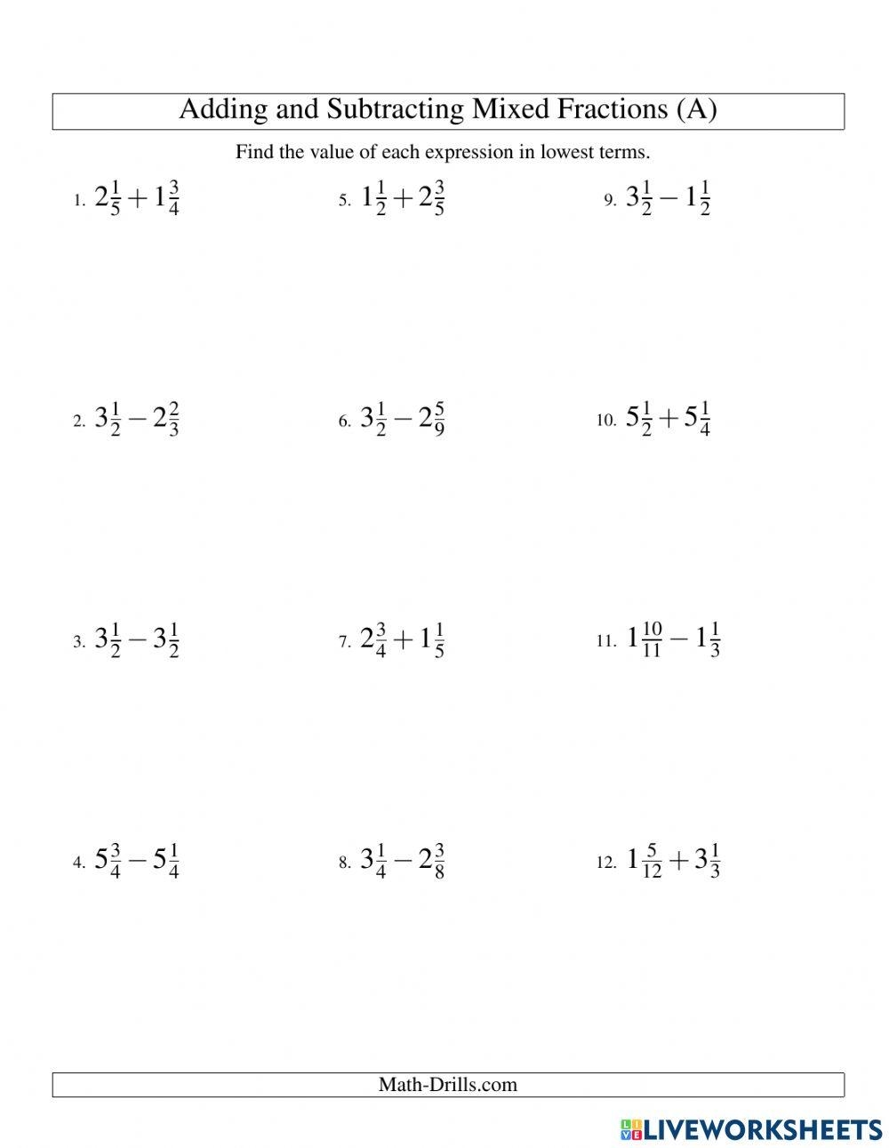 Adding And Subtracting Mixed Numbers Worksheet Pdf Adding And