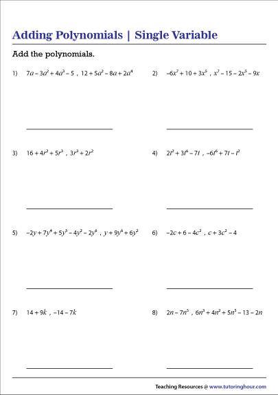 Adding Polynomials Worksheets Adding Polynomials Worksheets
