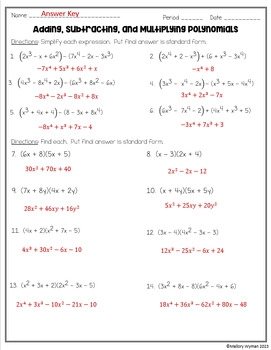 Adding Subtracting And Multiplying Polynomials Worksheet TPT