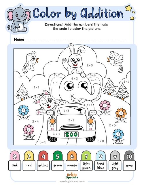 Addition Coloring Worksheets Kindergarten Free Printable Preschool 