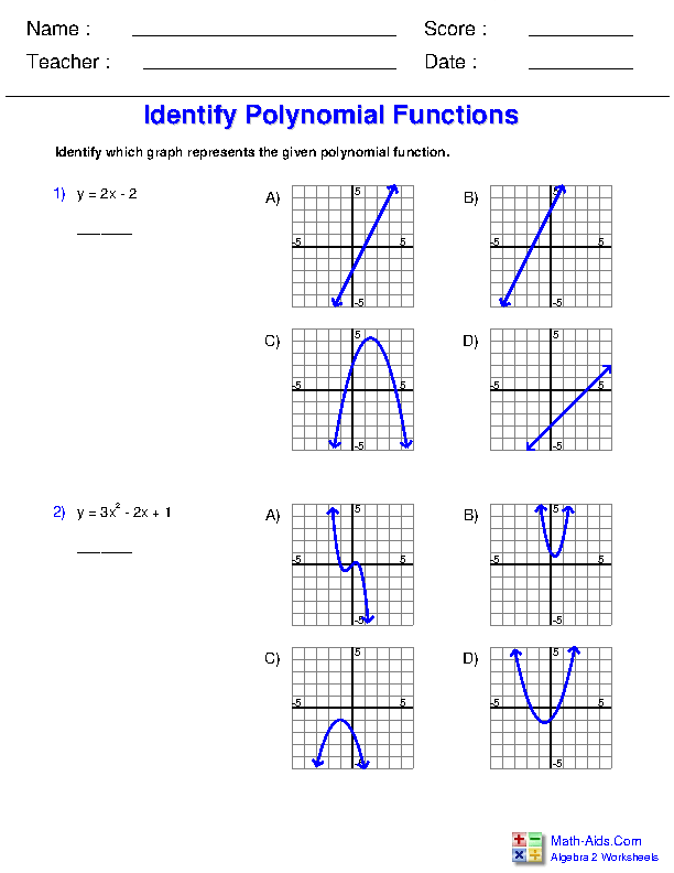 Algebra 2 Worksheets Polynomial Functions Worksheets