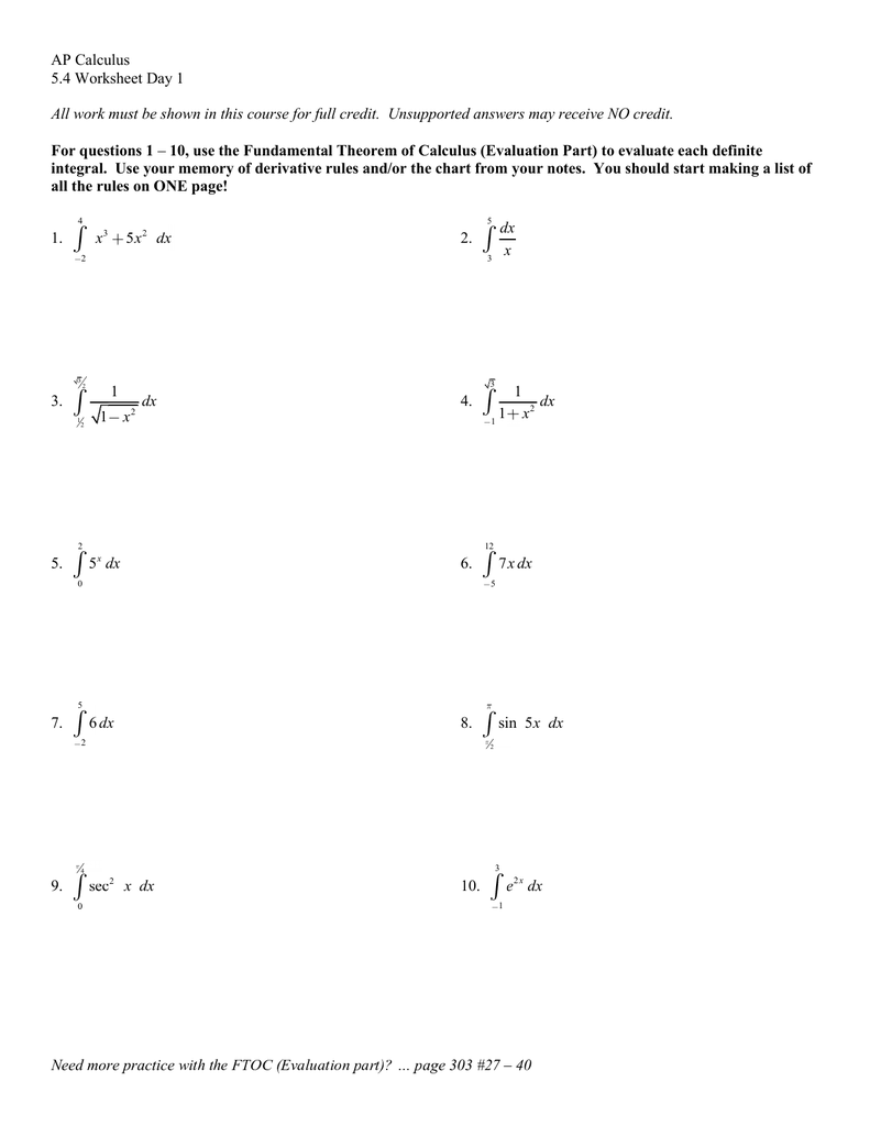 Ap Calculus Calculus Problems Worksheet Trigonometric Substitution 