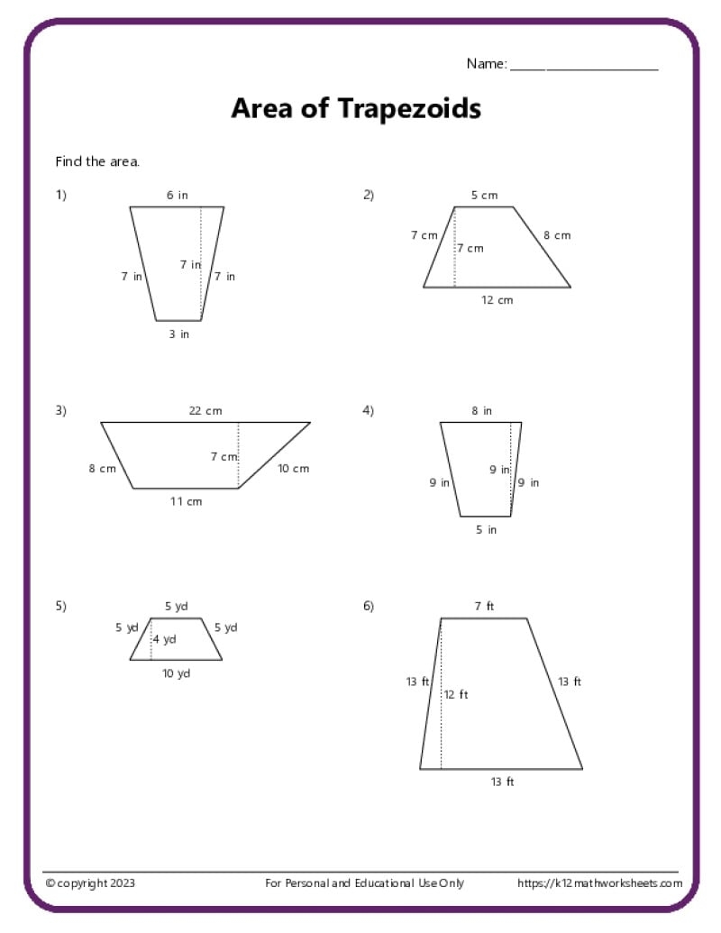 Area And Perimeter Of Trapezoids K12 Math Worksheets