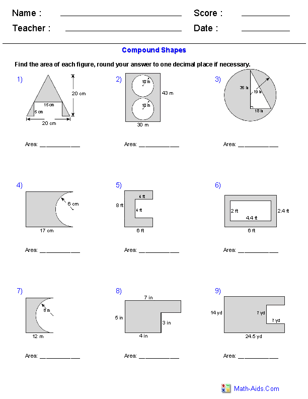 Area Compound Shapes Worksheet