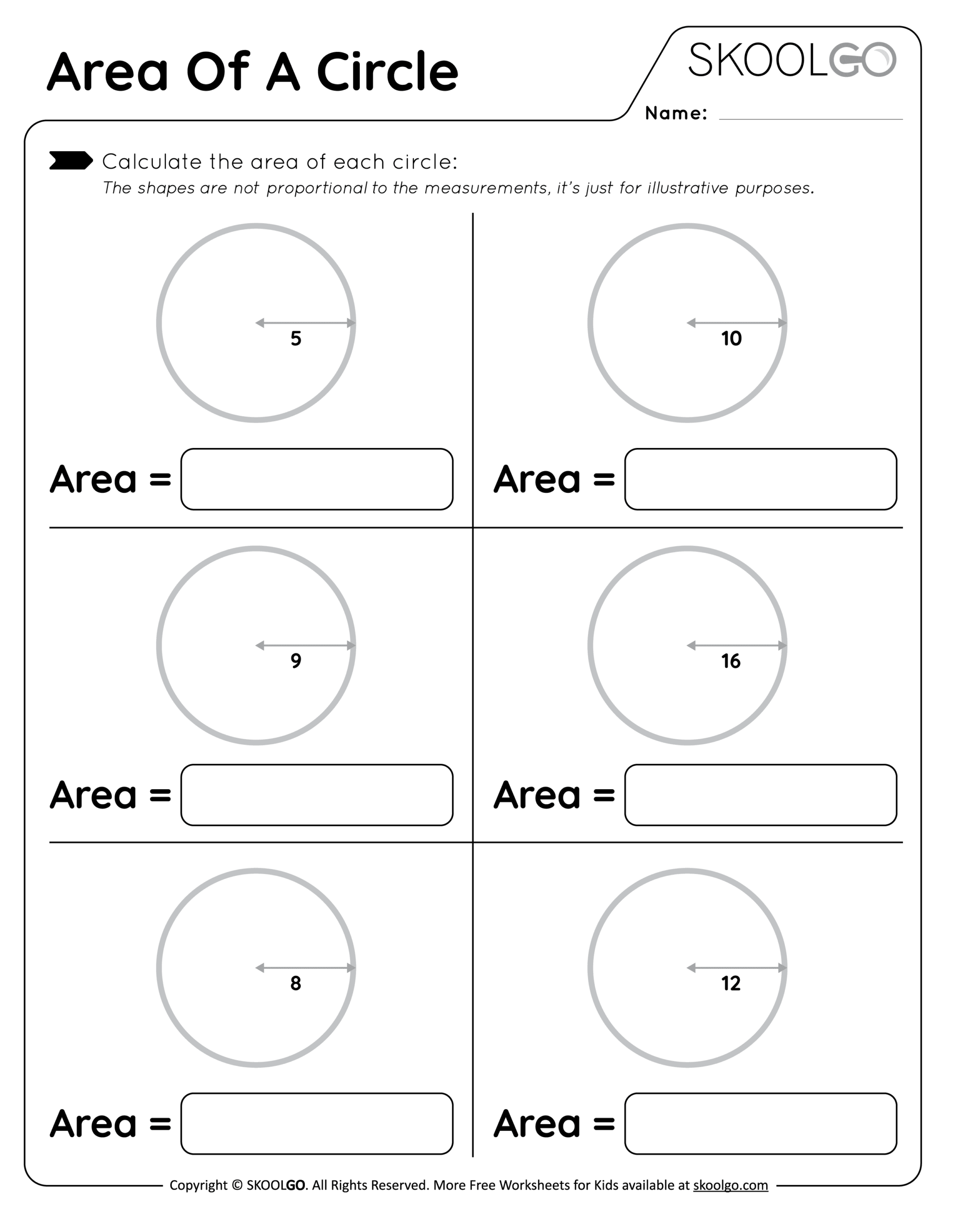 Area Of A Circle Free Worksheet For Kids SKOOLGO