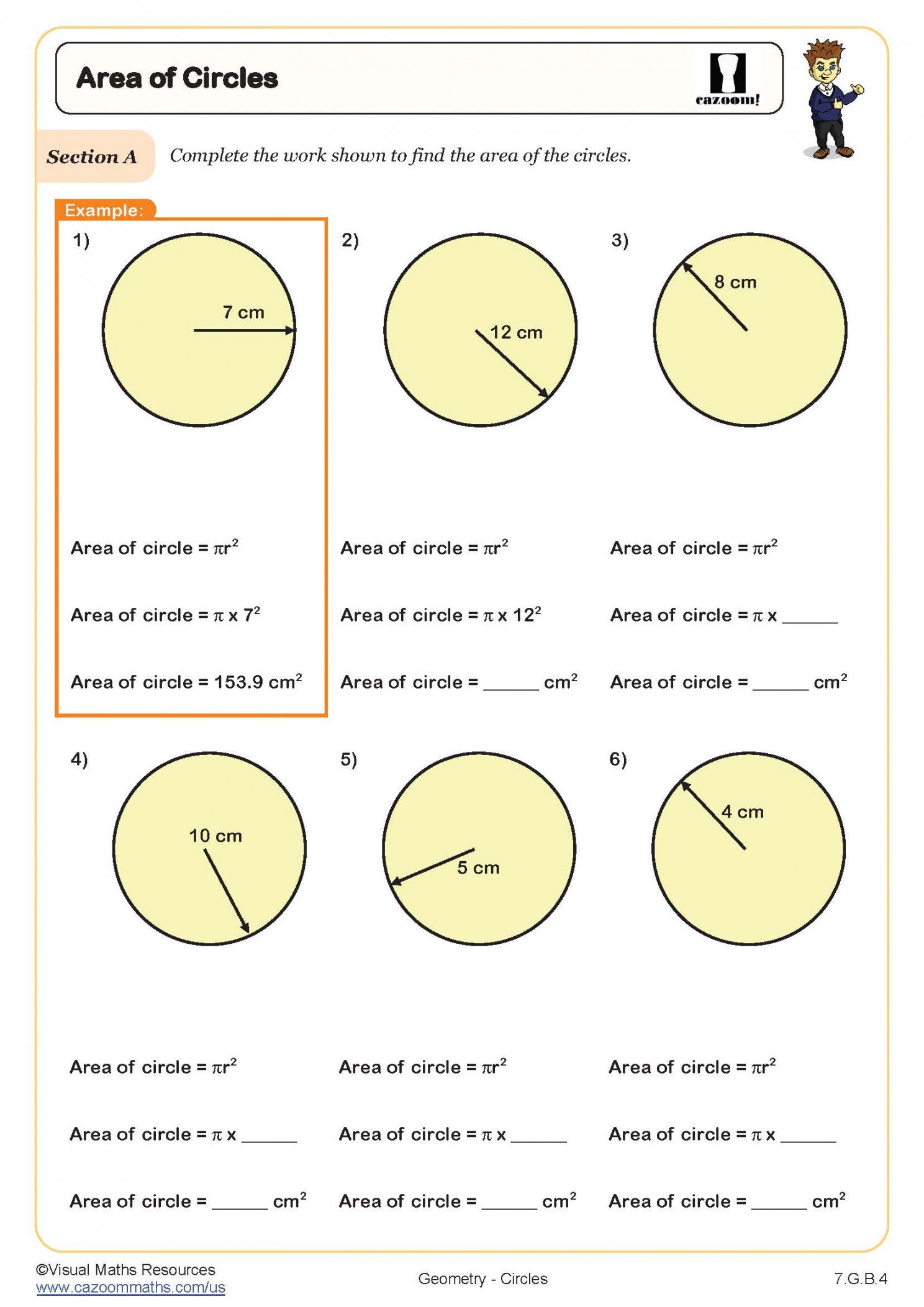 Area Of A Circle Worksheet Printable PDF Template