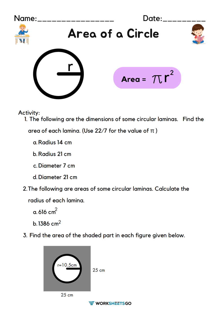 Area Of A Circle Worksheets WorksheetsGO