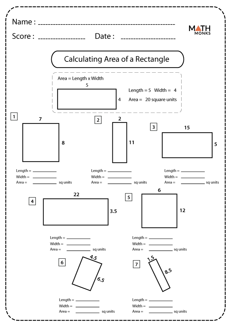 Area Of A Rectangle Worksheets Math Monks