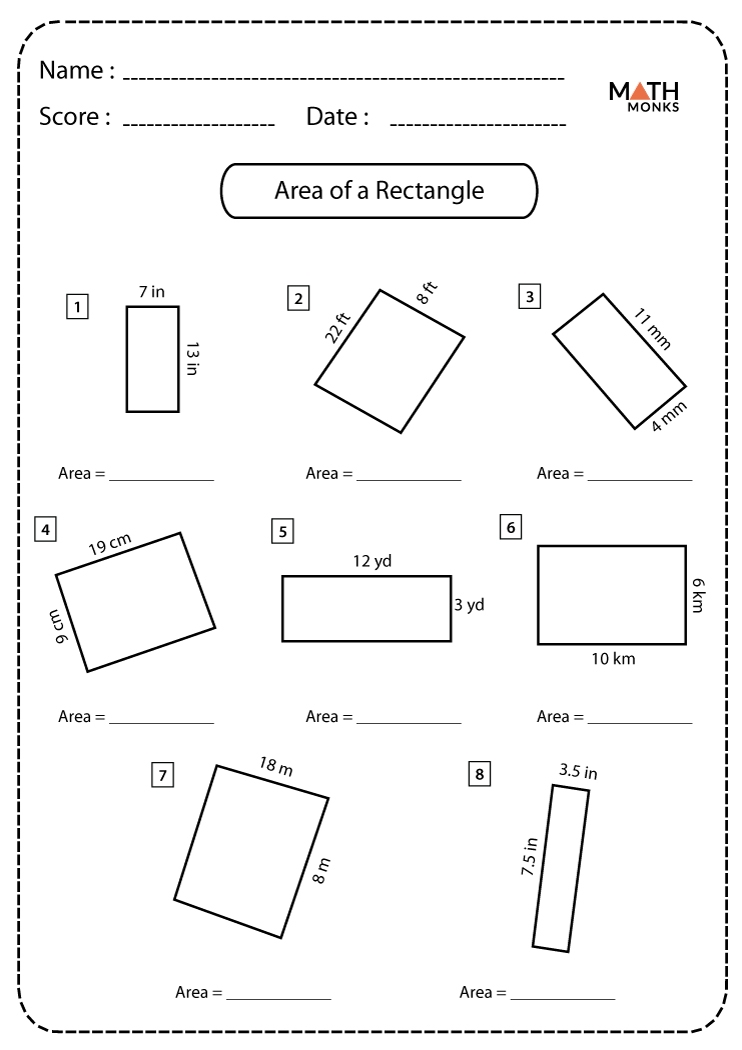 Area Of A Rectangle Worksheets Math Monks
