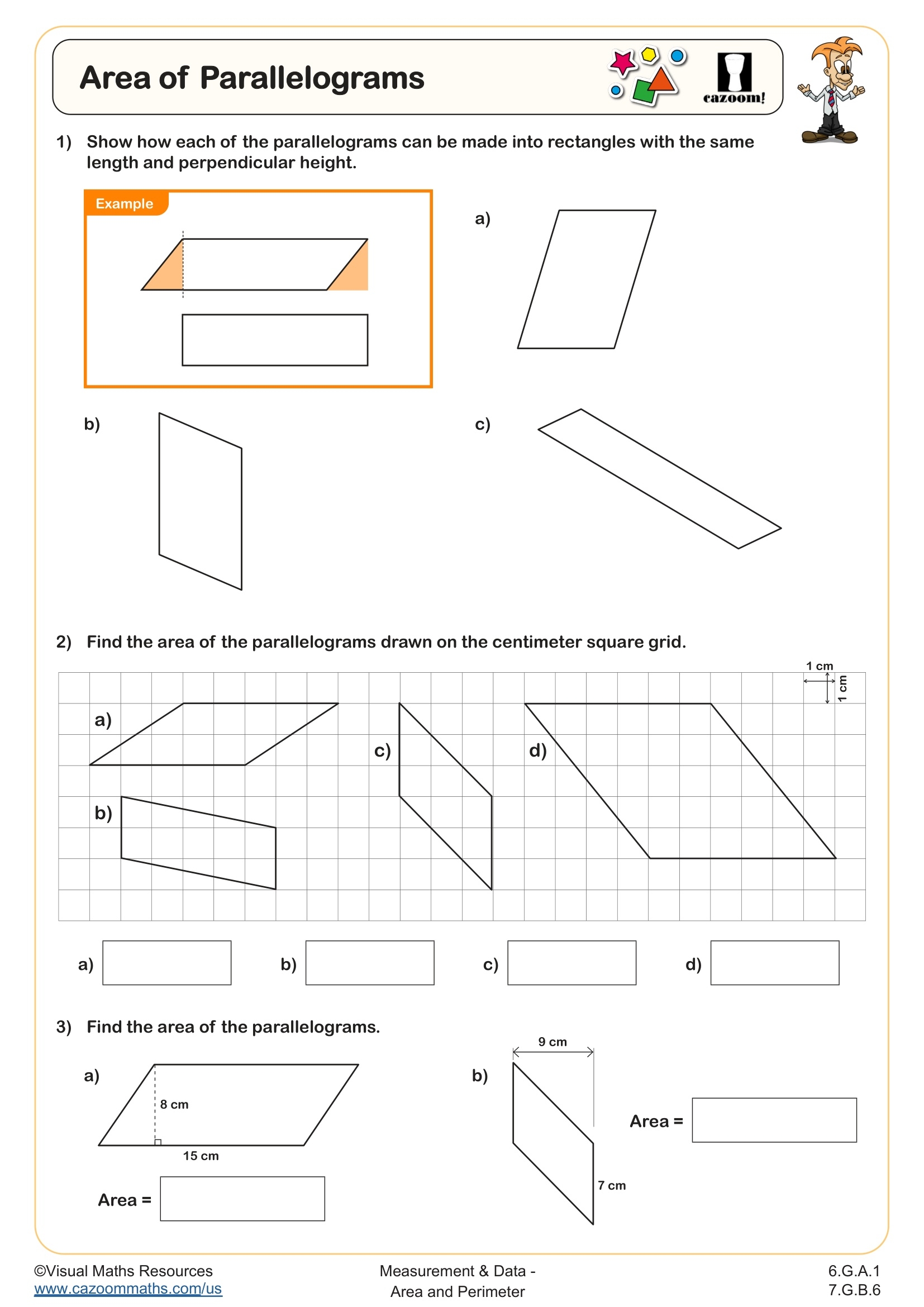 Area Of Parallelograms Worksheet Fun And Engaging 6th Grade And 7th