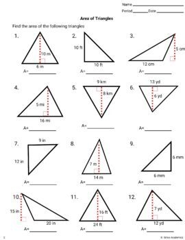 Area Of Triangles Worksheet Set 1 By Strive Academics TpT